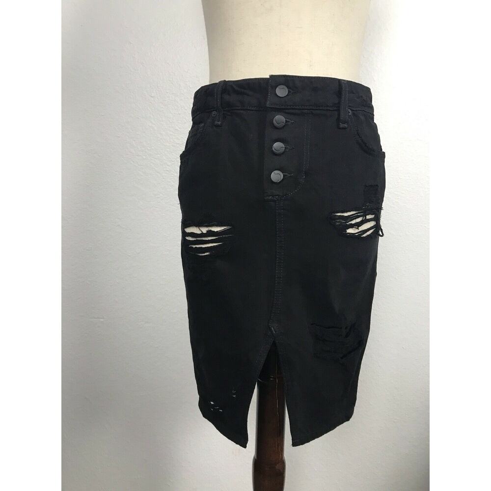 Joe's Jeans Distressed Frayed Stretch Button Fly Denim Skirt
